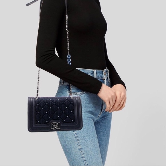 Badgley Mischka Handbags - Badgley Mischka Blue Crossbody Bag Quilted Design Silver Hardware